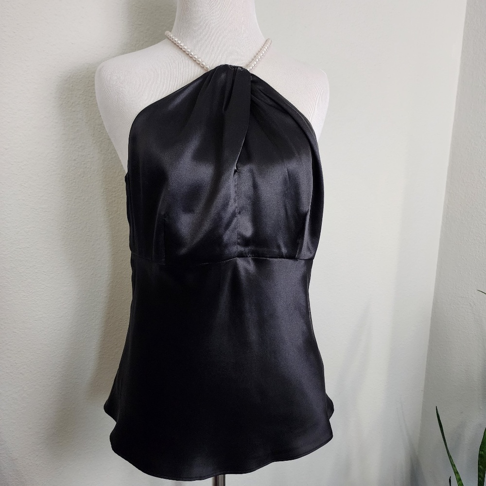 100% Silk Black and Pearl String Halter Top Women's Size 8